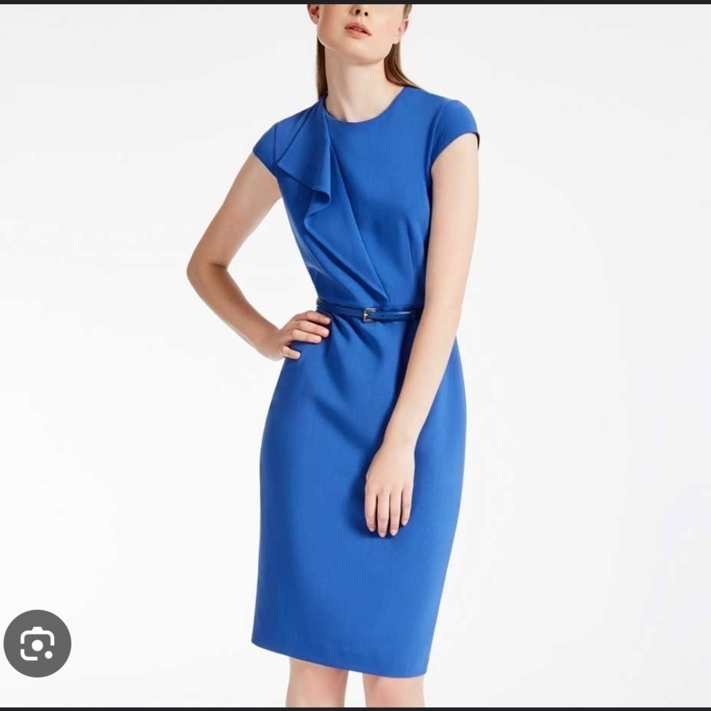 MaxMara Cobalt Blue Midi Wool Blend Stretched Dress Size 8